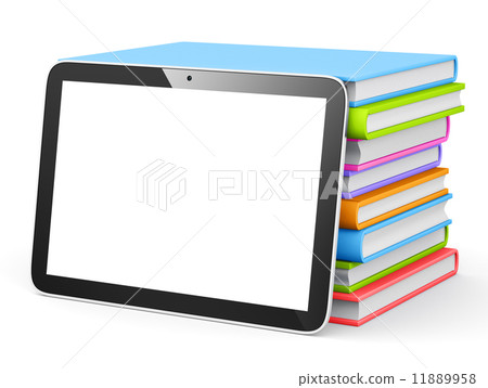 tablet with stack of books. tablet with stack of books. 11889958
