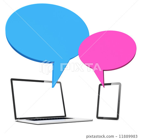 speech bubble with laptot and table speech bubble with laptot and table 11889983