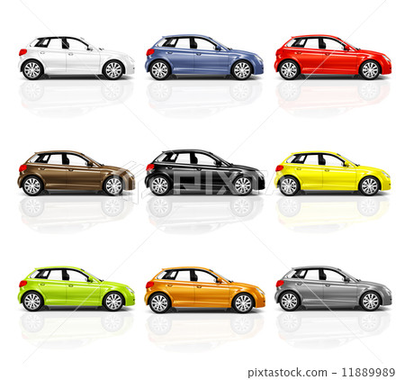 3 Color Car Bitmap Collection of Multicolored 3D Modern Cars - Stock Illustration ...