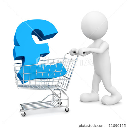 3D man pushing a cart with Pound symbol 11890135
