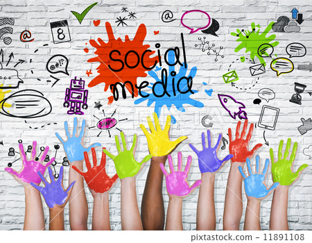 Social Media graphic with colorful hands Social Media graphic with colorful hands 11891108
