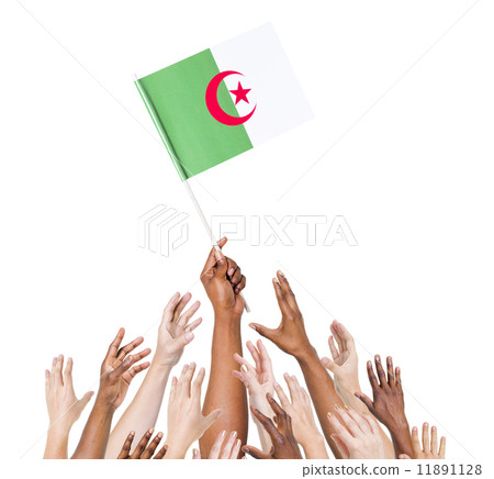 Group of people reaching for and holding the Algerian flag Group of people reaching for and holding the Algerian flag 11891128