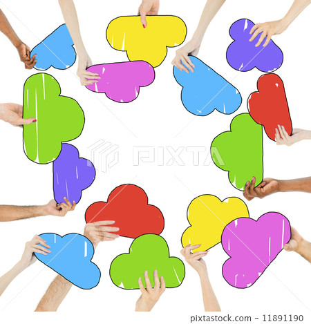 Multi-Ethnic Group of People and Colorful Speech Bubbles Multi-Ethnic Group of People and Colorful Speech Bubbles 11891190
