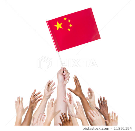 Multi-Ethnic Arms Raised for the Flag of China 11891194