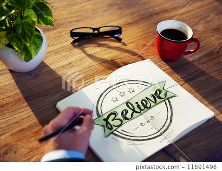 Businessman Brainstorming About Believing Businessman Brainstorming About Believing 11891498