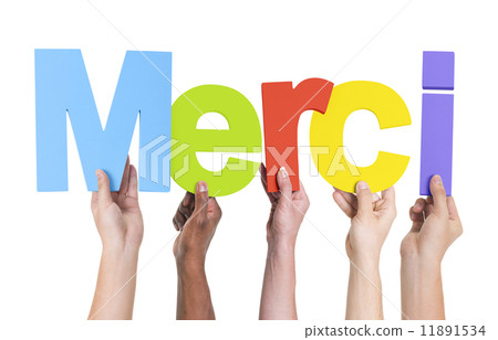 Group of Multiethnic Hands Holding Merci Group of Multiethnic Hands Holding Merci 11891534