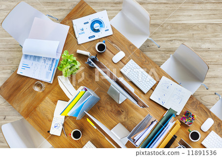 Contemporary Office Table with Equipments and Chairs Contemporary Office Table with Equipments and Chairs 11891536