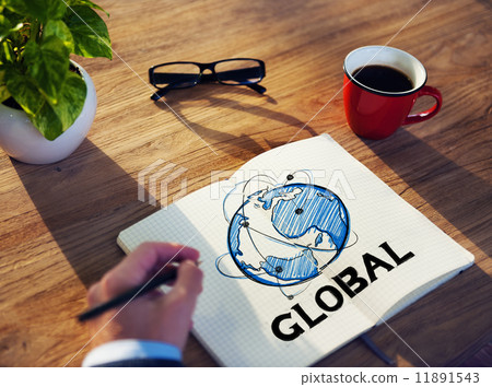 Man with a Note Pad and Global Network Concept 11891543