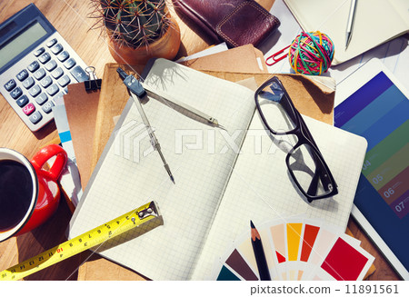 Messy Designer's Table with Tools 11891561
