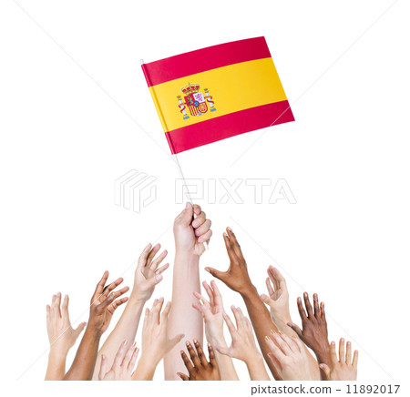 Group of multi-ethnic people reaching for and holding the flag o 11892017