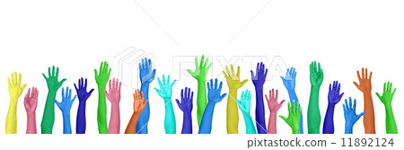 Colorful Hands Raised On White Background 11892124