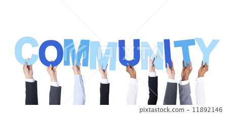 Business People Arms Raised and Holding the Word Community 11892146