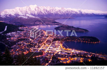 Aerial View Of A Town With Lake And Mountain 11892157
