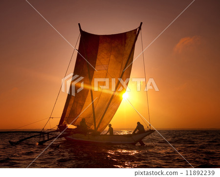 Fishermen on a Catamaran at Sunset 11892239