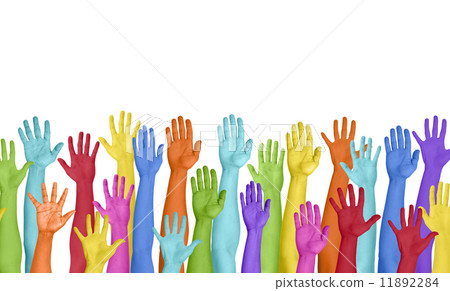 Colorful Hands Raised On White Background Colorful Hands Raised On White Background 11892284