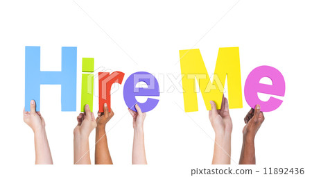 Multiethnic Arms Raised with Texts Hire Me Multiethnic Arms Raised with Texts Hire Me 11892436