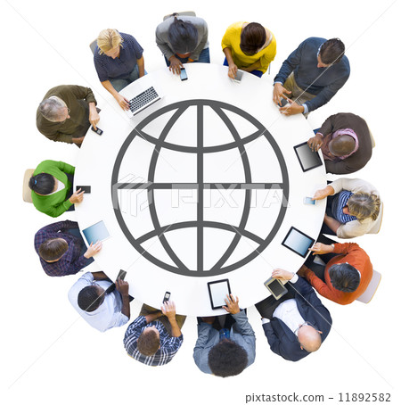 Group of People Using Digital Devices with Global Symbol 11892582