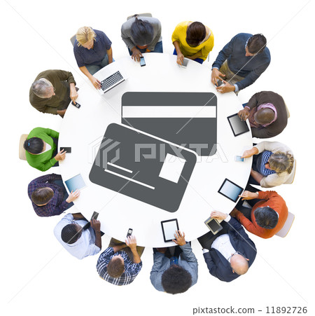 Group of People Using Digital Devices with Credit Card Symbol 11892726