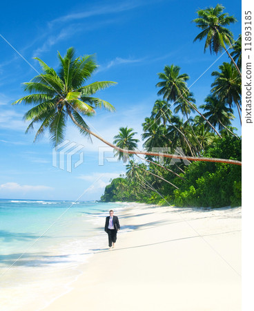 businessman Walking Down a Tropical Beach 11893185