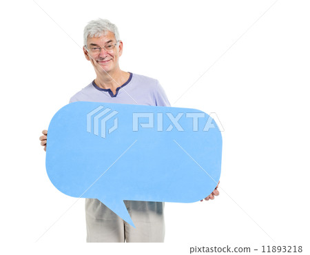 Cheerful Casual Mature Man Holding Speech Bubble Cheerful Casual Mature Man Holding Speech Bubble 11893218