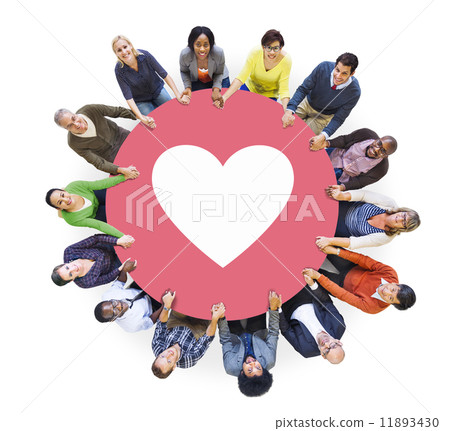 Multiethnic People Holding Hands with Heart Symbol Multiethnic People Holding Hands with Heart Symbol 11893430