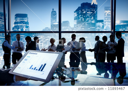Group of business people discussing at city view reflected onto Group of business people discussing at city view reflected onto 11893467