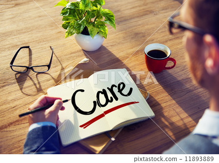 Man with a Note and a Single Word Care Man with a Note and a Single Word Care 11893889