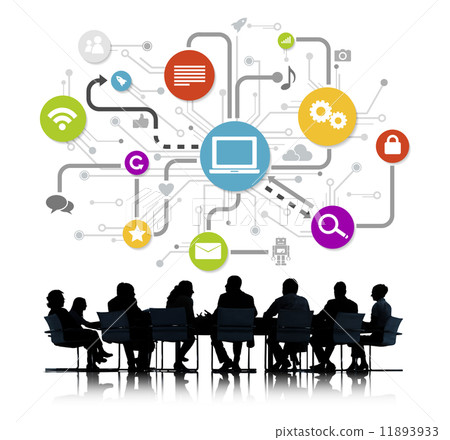 Group Of Business People Working And Global Networking Symbols A Group Of Business People Working And Global Networking Symbols A 11893933