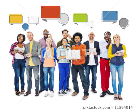Diverse People Social Networking and Empty Speech Bubbles Diverse People Social Networking and Empty Speech Bubbles 11894014