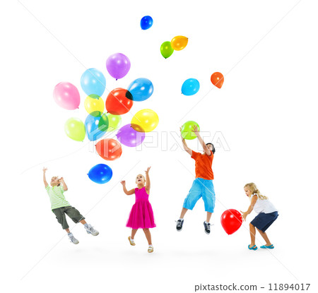Happy Multi-Ethnic Children Playing Balloons Together Happy Multi-Ethnic Children Playing Balloons Together 11894017