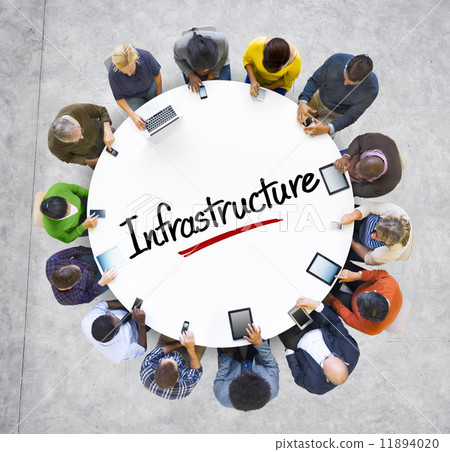 Multiethnic Group of People with Infrastructure Concept Multiethnic Group of People with Infrastructure Concept 11894020
