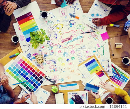 Group Of Casual Business People Having A Meeting About Social Co Group Of Casual Business People Having A Meeting About Social Co 11894131