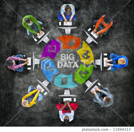 People in a Circle Using Computer with Big Data Concept People in a Circle Using Computer with Big Data Concept 11894313