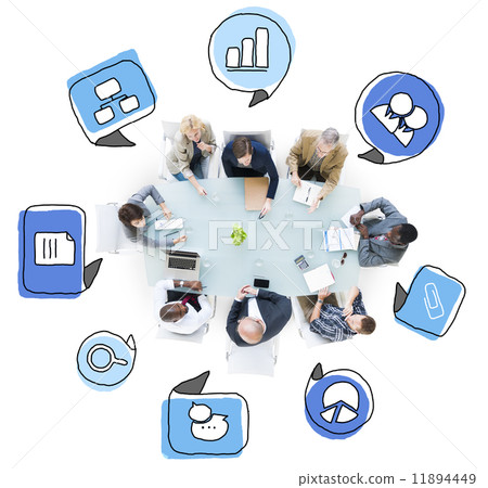 Business People Talking in a Meeting with Symbols Business People Talking in a Meeting with Symbols 11894449