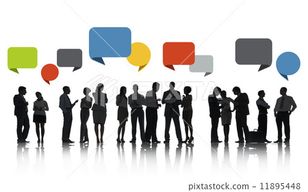 Silhouettes of Discussing Business People with Speech Bubbles Silhouettes of Discussing Business People with Speech Bubbles 11895448