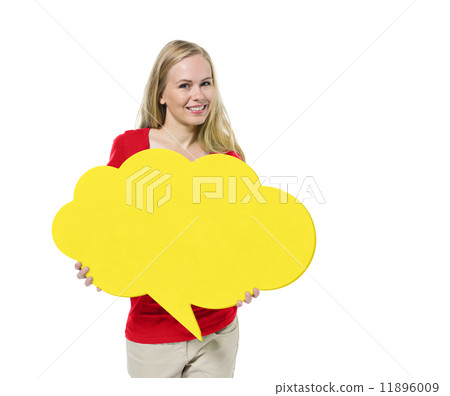 Casual Woman Holding Speech Bubble 11896009