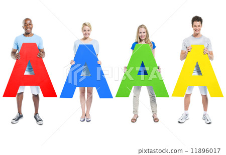 Multi-ethnic group of people holding letter "A" 11896017