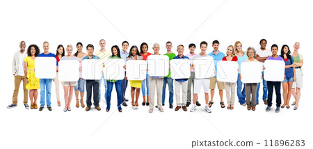Multi-Ethnic Group Of People Holding 11 Empty Placards 11896283