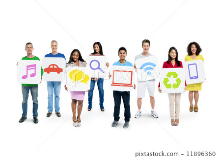 Group of Multi-Ethnic People Holding Social Media Icons 11896360