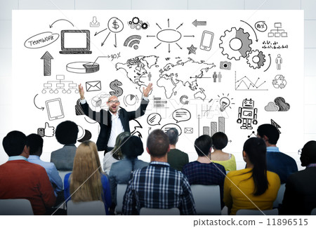Man Giving A Casual Presentation Of Global Business To A Group O 11896515