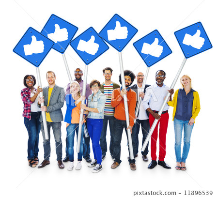 Group of Multi-Ethnic People Holding Sign Poles with a Symbol of 11896539