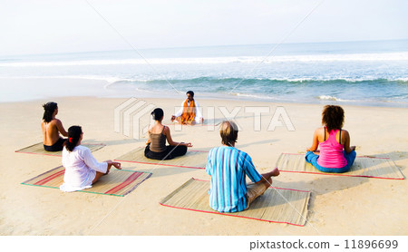 Healthy Yoga Class By The Beach 11896699