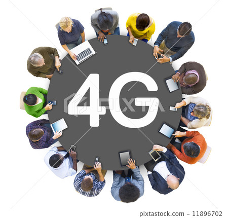 Multiethnic Group of People Socail Networking with 4G 11896702