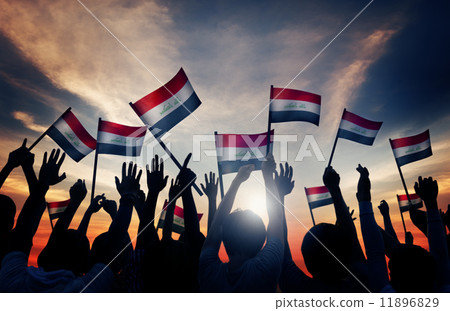 Silhouettes of People Waving the Flag of Iraq Silhouettes of People Waving the Flag of Iraq 11896829
