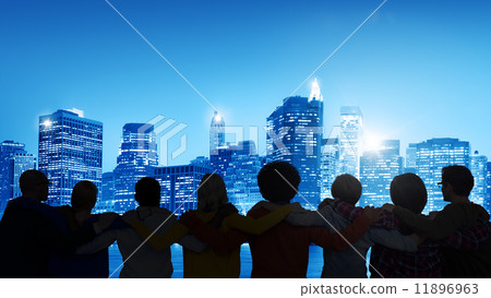 Crowd With Hands On Their Shoulders With A View Of Urban Scene Crowd With Hands On Their Shoulders With A View Of Urban Scene 11896963