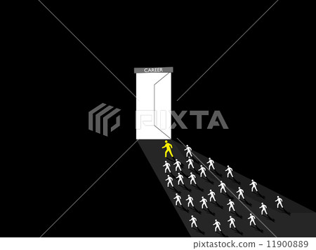 small person running through opened door for carrer opportunity. small person running through opened door for carrer opportunity. 11900889