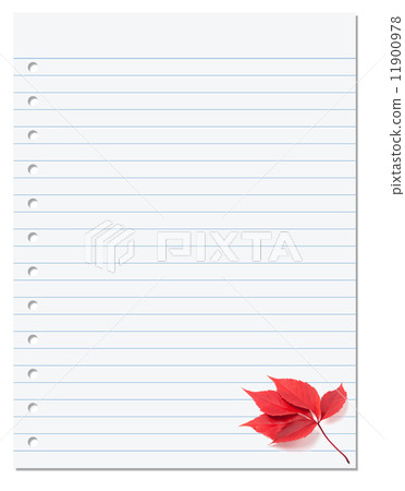 Notebook paper with red autumn virginia creeper leaf in corner Notebook paper with red autumn virginia creeper leaf in corner 11900978
