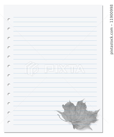 Notebook paper with dry maple-leaf at background Notebook paper with dry maple-leaf at background 11900998