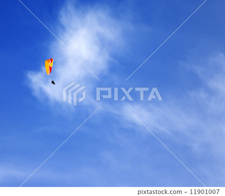 Skydivers in blue sky at sun day Skydivers in blue sky at sun day 11901007