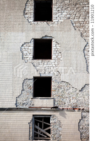 Brick wall of old destroyed house Brick wall of old destroyed house 11901210